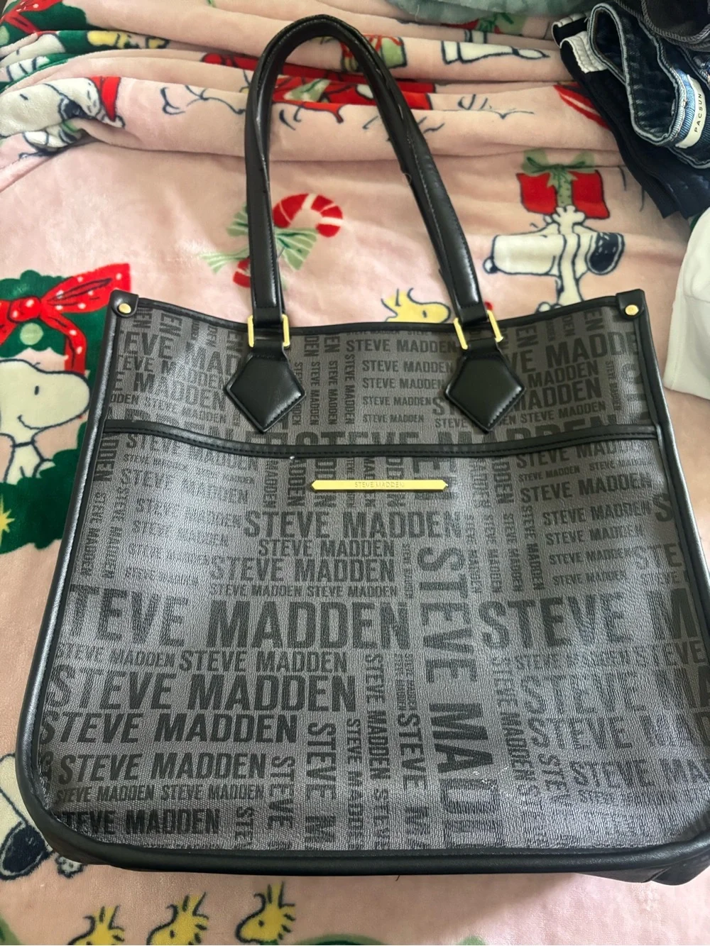 Steve Madden Black and Gray Logo Tote